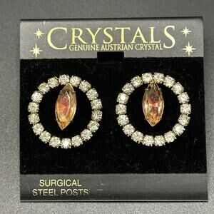 Vintage Pink Givre Glass Earrings Austrian Crystal Pierced NOS